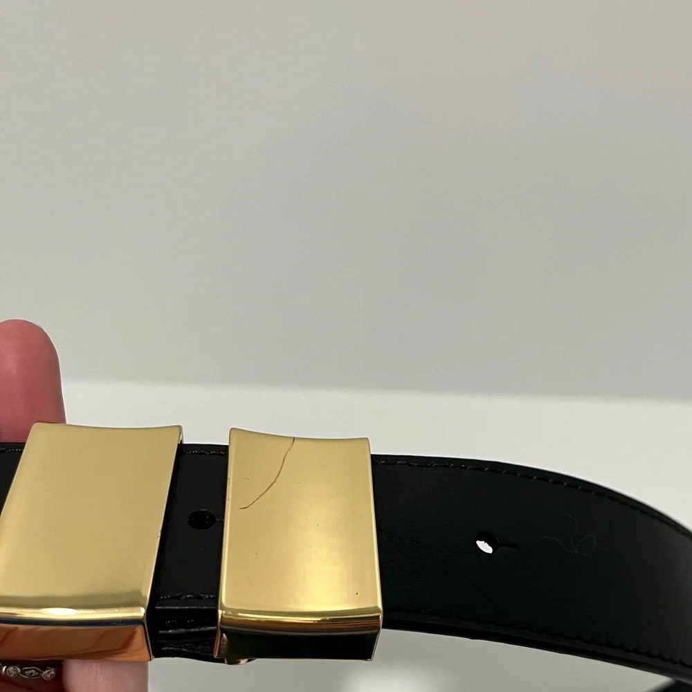 NEW J. Crew double gold buckle black leather belt size medium CG311 $89.50 - Picture 13 of 13
